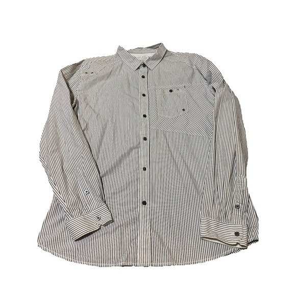 Marc Ecko Cut & Sew Button Up Shirt Mens L White Blue Striped Long Sleeve Cotton - Picture 2 of 7